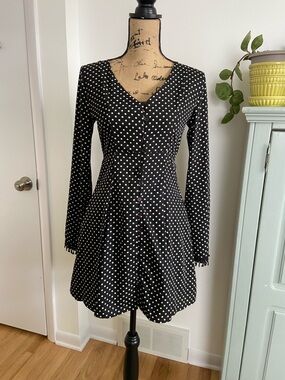 American Rag Black and White Polka Dot Long-Sleeve Dress
